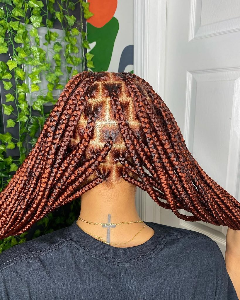 Ginger box braids in a warm autumn-inspired shade