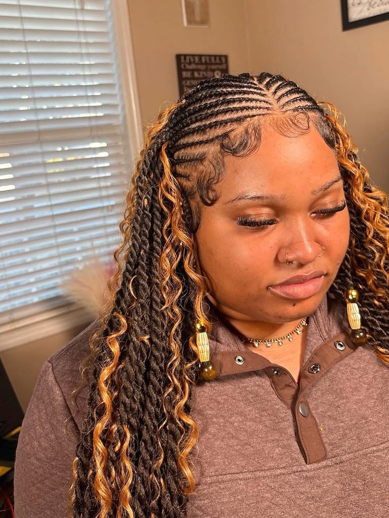 Braids decorated with gold cuffs and accessories